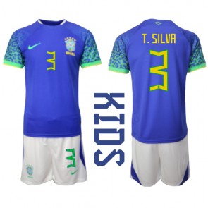 Brazil Thiago Silva #3 Replica Away Stadium Kit for Kids World Cup 2022 Short Sleeve (+ pants)
